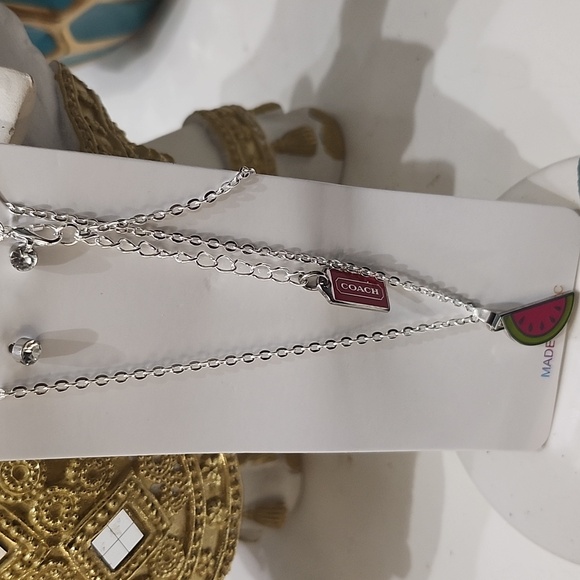Coach Watermelon Pendant Necklace - Pink and Green On Unbranded Chain W/Studs - Picture 8 of 9